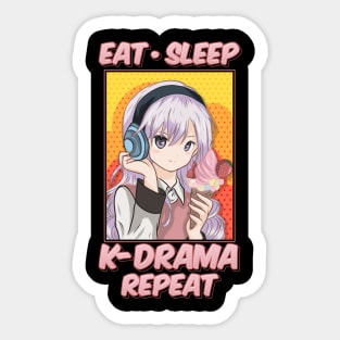Cute & Funny Eat Sleep K-Drama Repeat Korean K-Pop Sticker